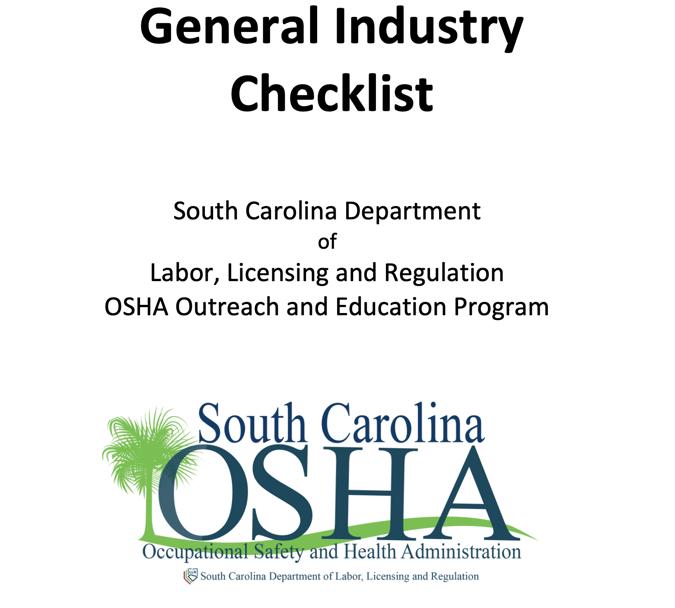 Title page of the South Carolina OSHA General Industry Checklist with the SC OSHA logo.